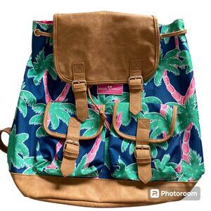 NWOT Simply Southern Palm Tree Bookbag Backpack Navy, Pink, Green, Tan